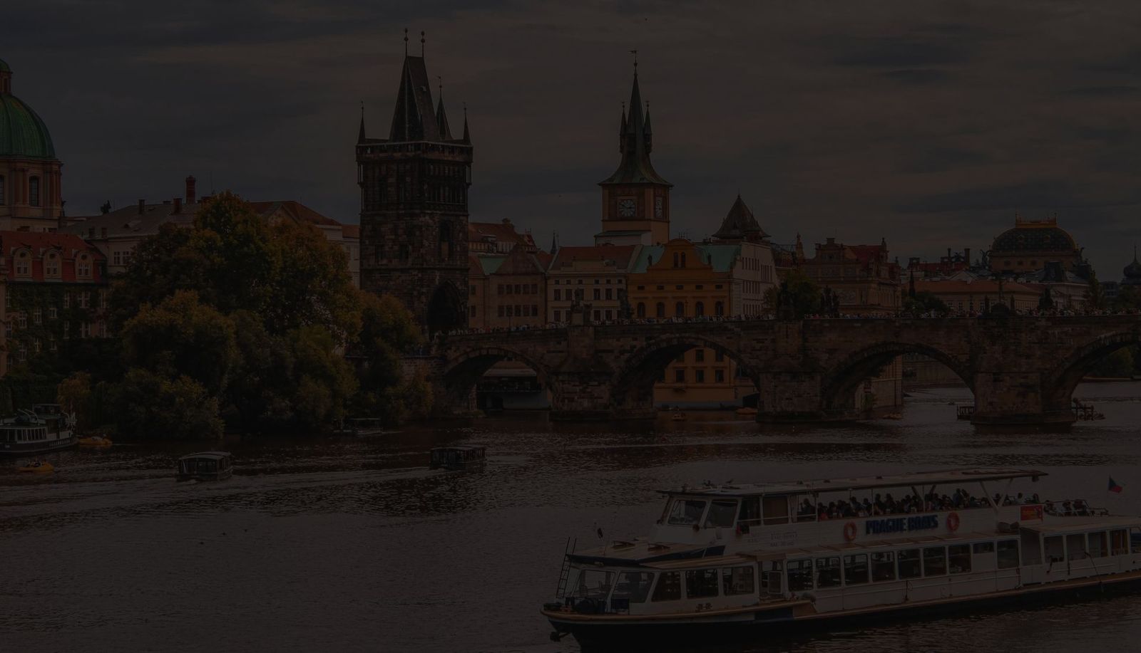 Prague Old Town and the Vltava river in the evening